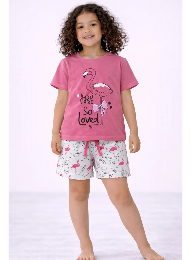 victor and jane Girls’ Pajama Set – Flamingo “You Are Loved” T-Shirt & Printed Shorts